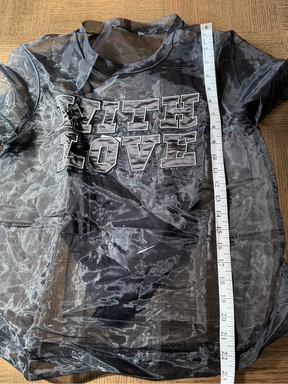 Maje Black Sheer 'WITH LOVE' Layered Mesh Tee - Picture 5 of 9